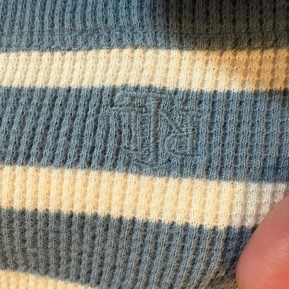 Lauren Ralph Lauren Women Top Striped Henley Long Sleeve Lace Up Blue White Sz L - Picture 14 of 14